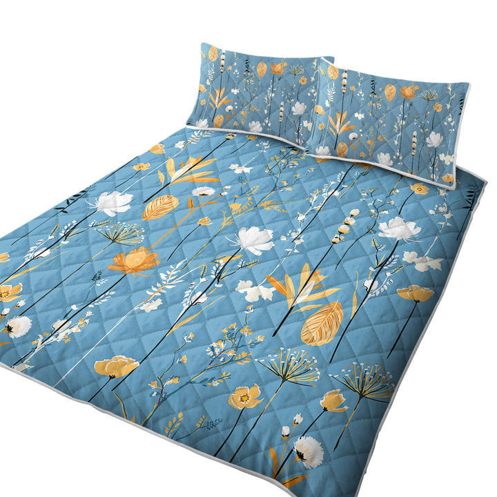 Golden White Flower Garden King Size Quilt Sets
