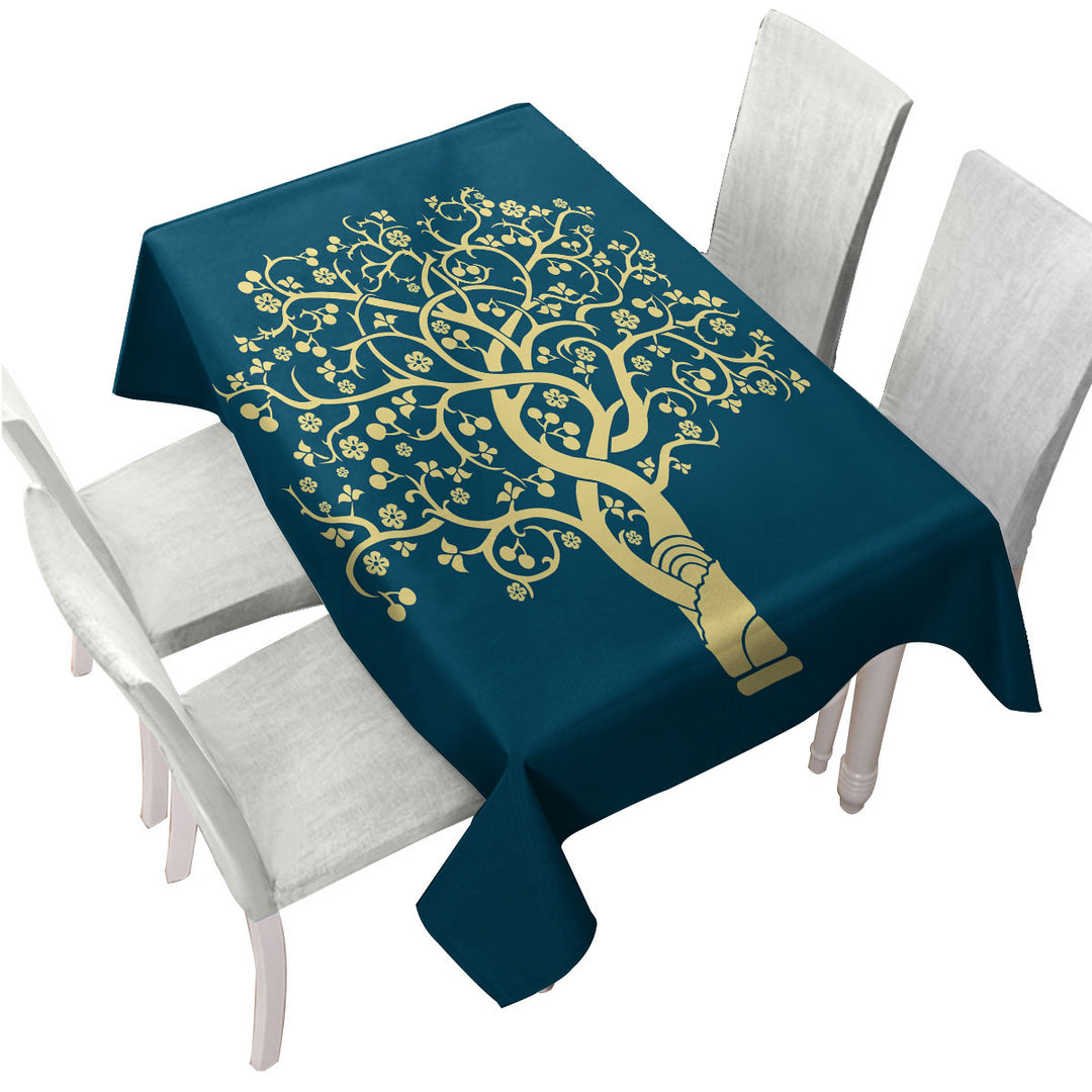 Golden Yellow Tree over Blue Custom table Covers