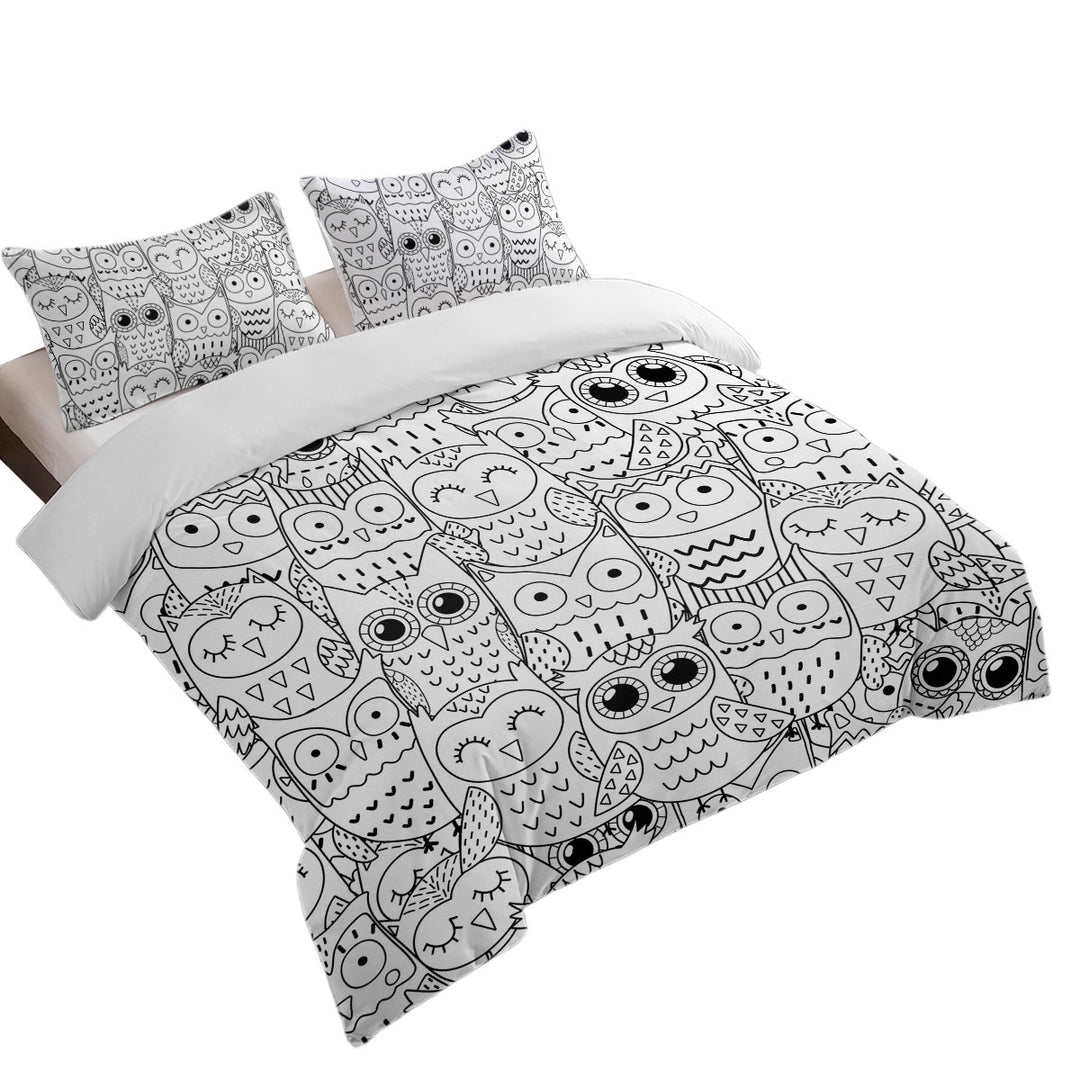 Good Duvet Covers with Black and White Owls Drawings