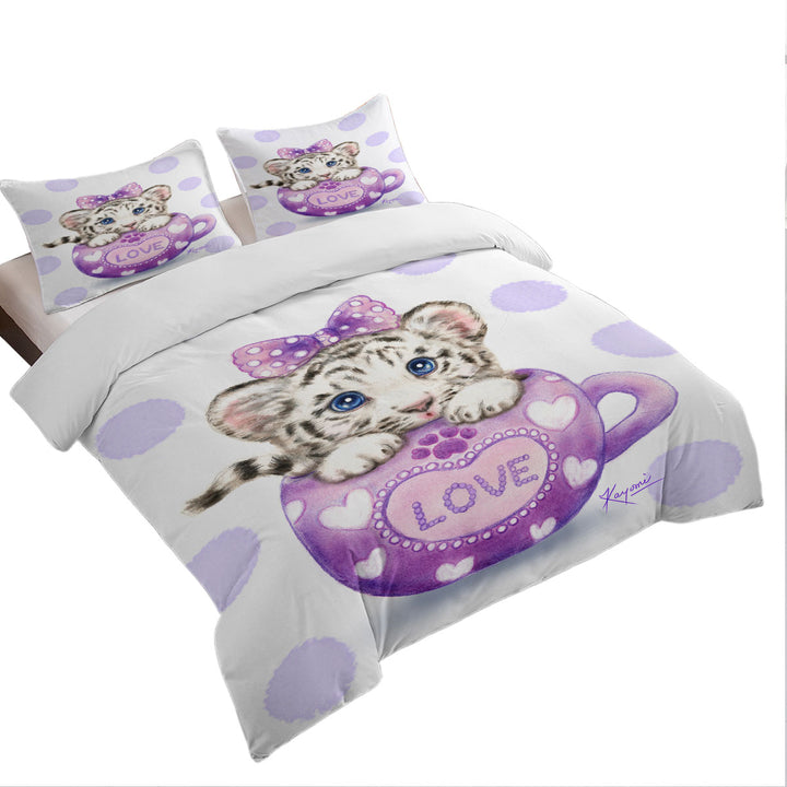 Good Duvet Covers with Cute Design Purple Love Cup White Tiger