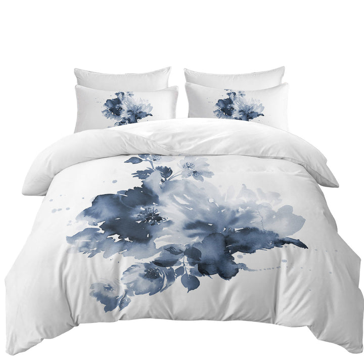 Good Duvet Covers with Dark Blue Watercolor Flowers