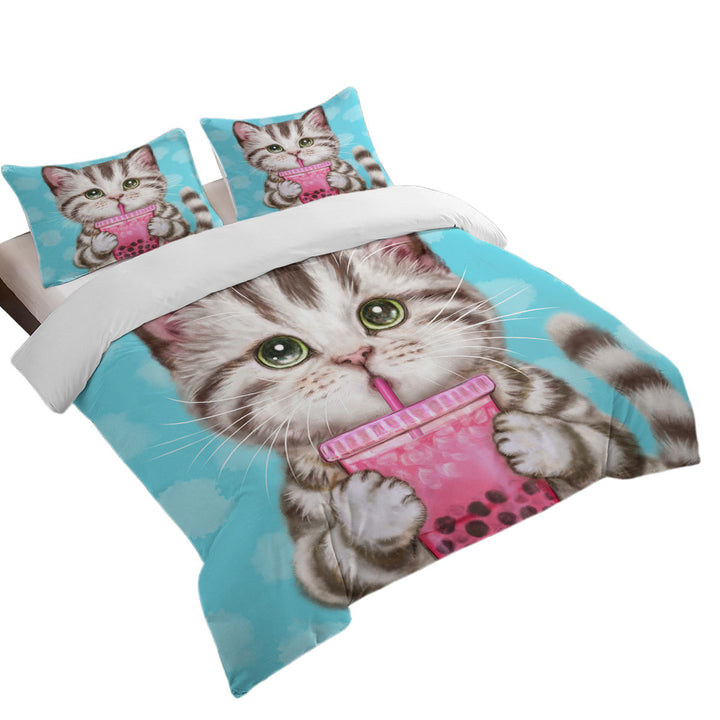 Good Duvet Covers with Funny Kittens Adorable Grey Tabby Cat Enjoying Tea