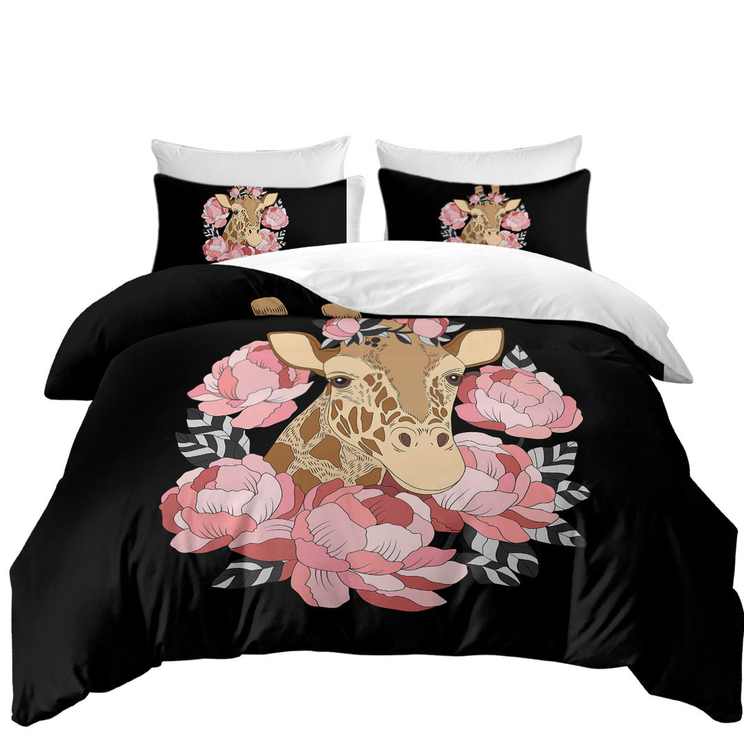 Good Duvet Covers with Pink Floral Giraffe