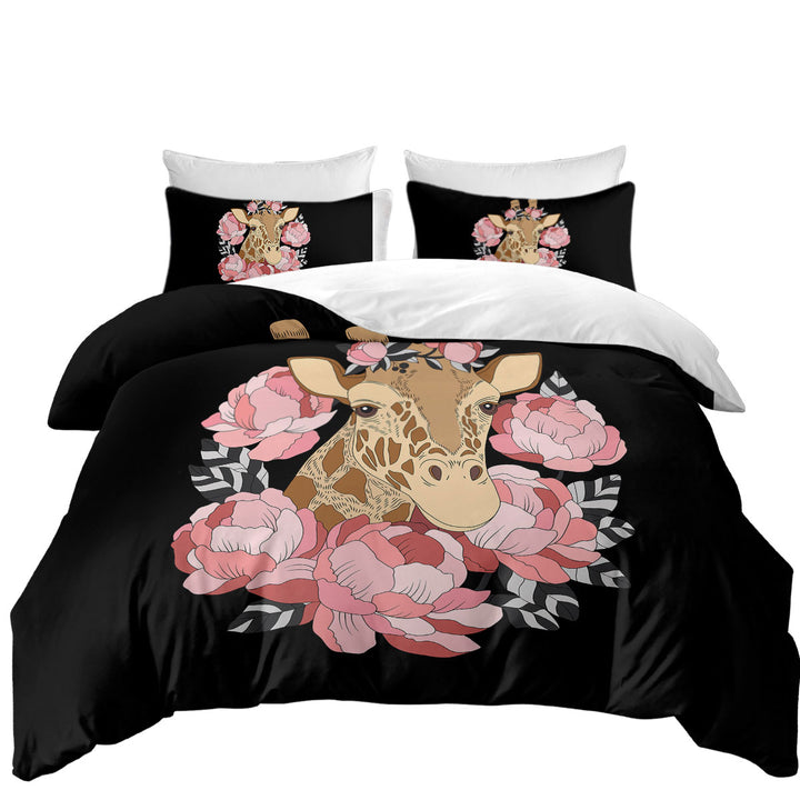Good Duvet Covers with Pink Floral Giraffe