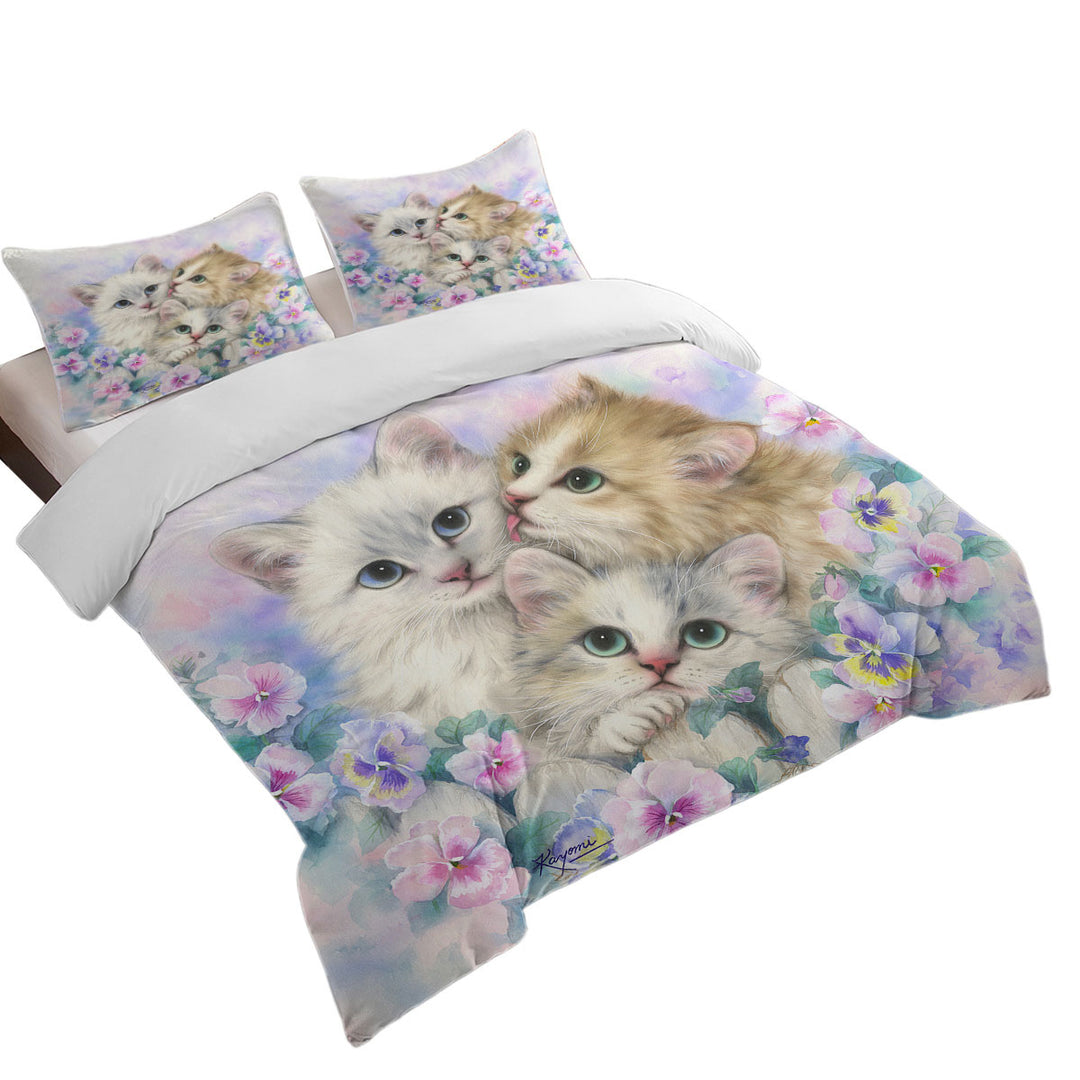 Good Duvet Covers with Three Adorable Kittens Daydreamers Cat Art