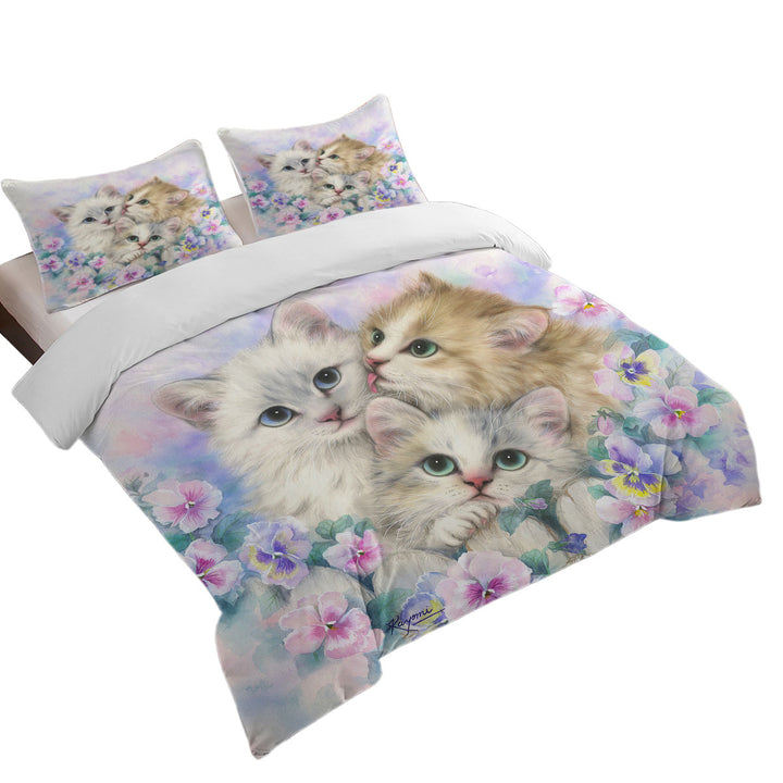 Good Duvet Covers with Three Adorable Kittens Daydreamers Cat Art