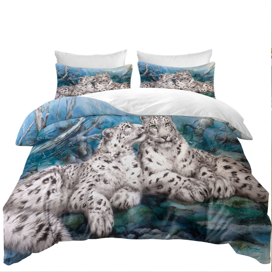 Good Duvet Covers with Wild Animal Art Whisper White Snow Leopards