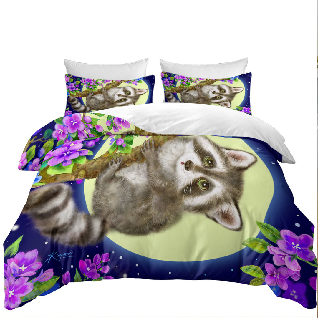 Good Duvet Covers with Wildlife Cute Animal Art Moonlight Raccoon