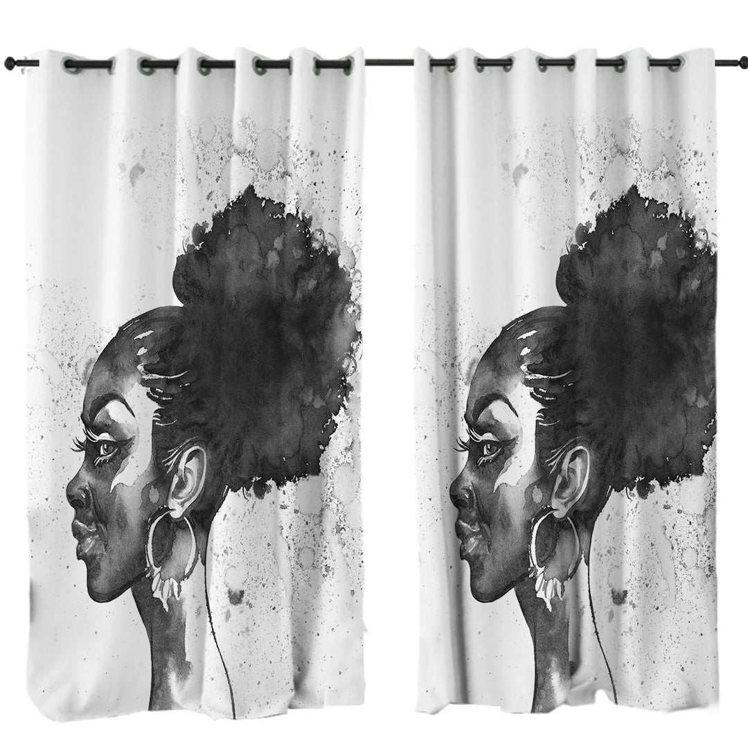 Gorgeous Black Girl Art Drawing Curtains