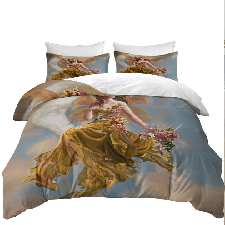 Gorgeous Earth Moon and Flowers Fairy Duvet Covers