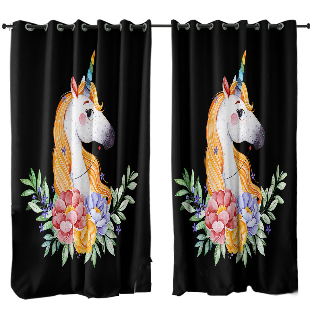 Gorgeous Unicorn and Flowers Curtain