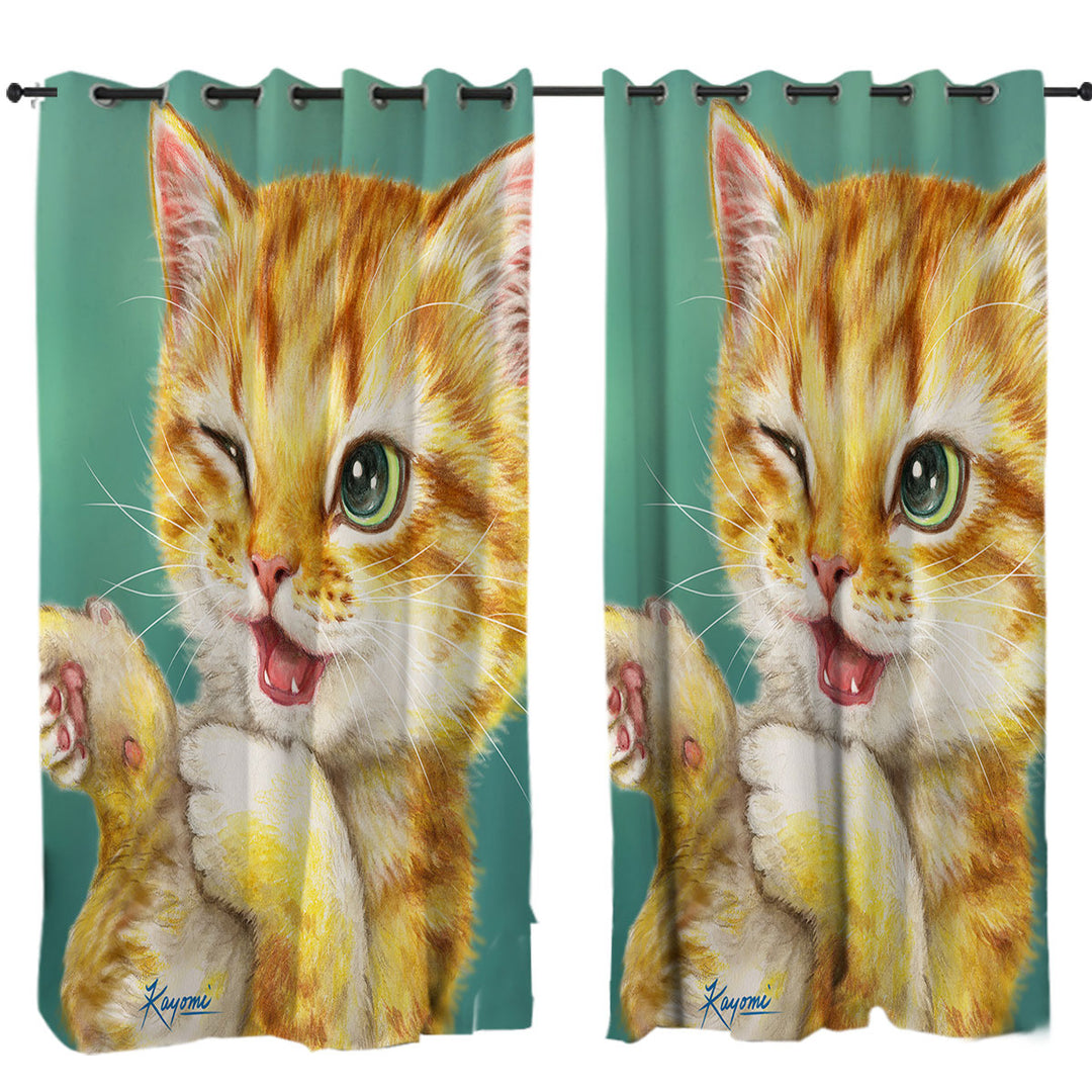Gotcha Winking Cool Cat Ginger Kitten Drapes
