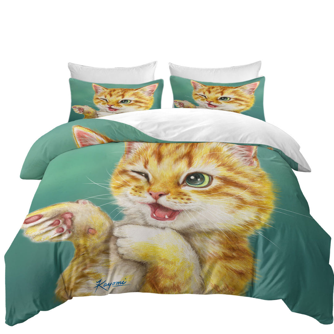 Gotcha Winking Cool Cat Ginger Kitten Duvet Cover Queen