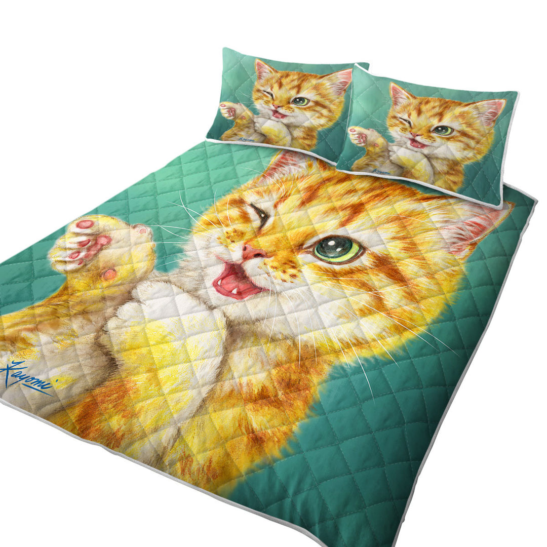 Gotcha Winking Cool Cat Ginger Kitten King Quilt