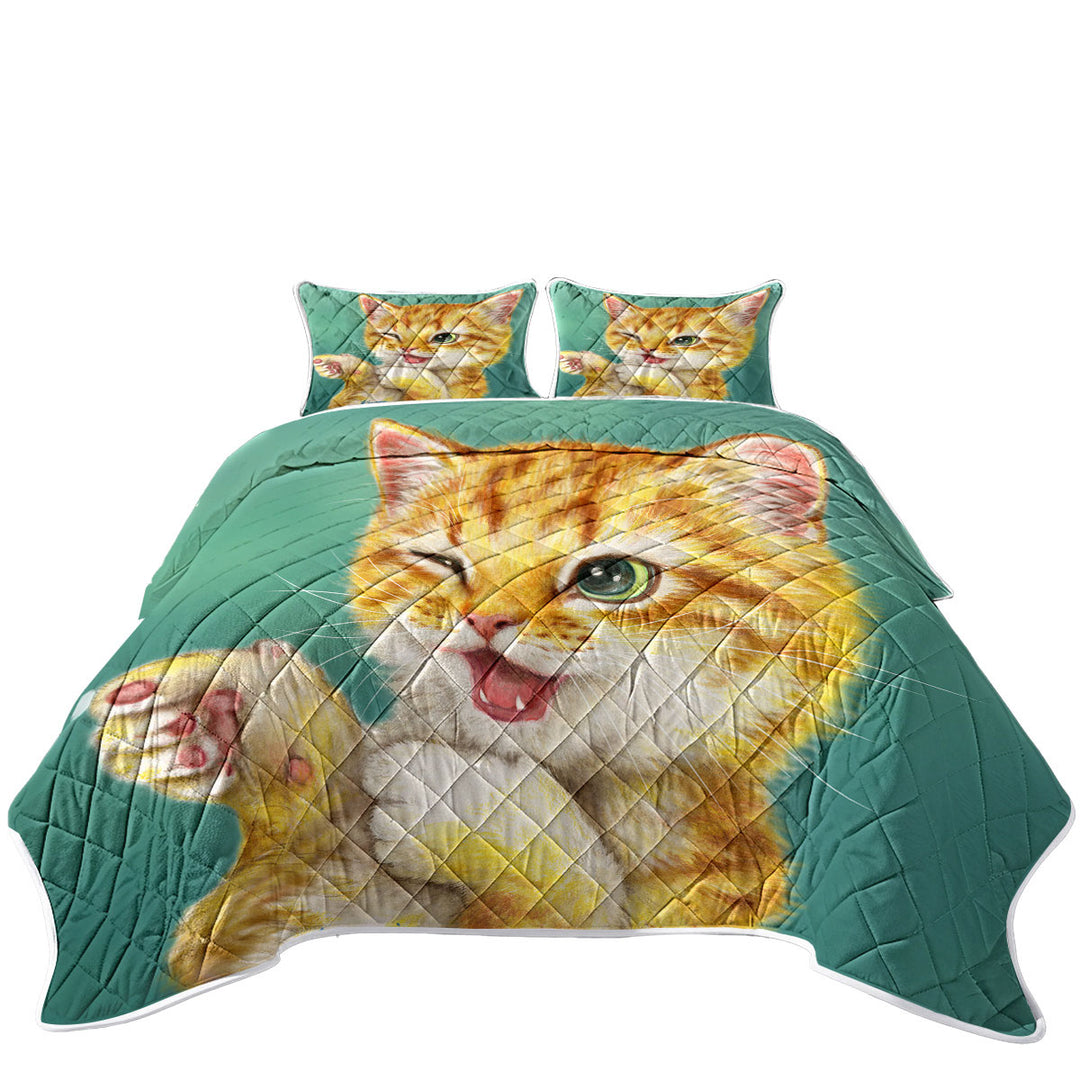Gotcha Winking Cool Cat Ginger Kitten King Size Bedspreads