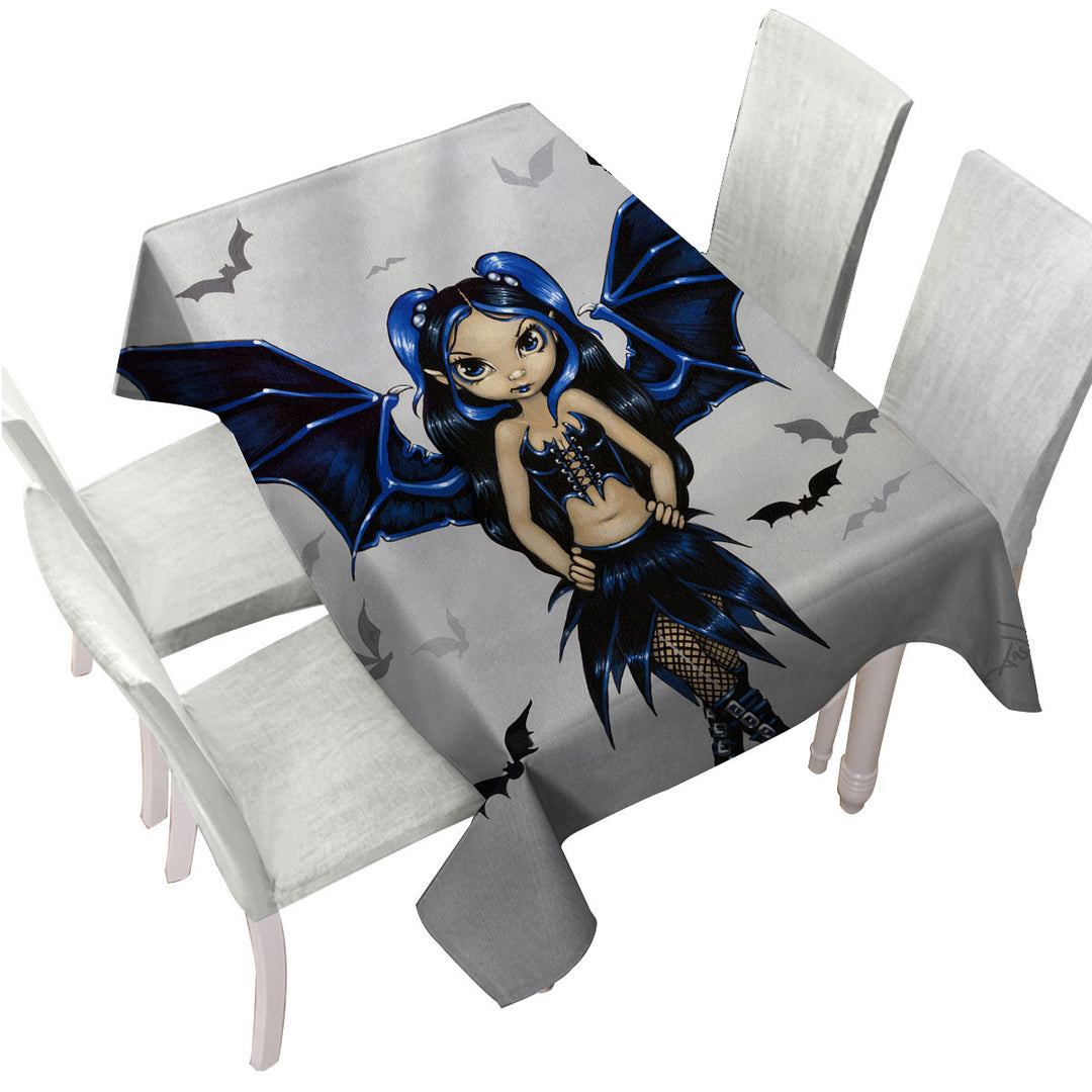 Goth Bats Fairy Girl with Bat Wings Tablecloths