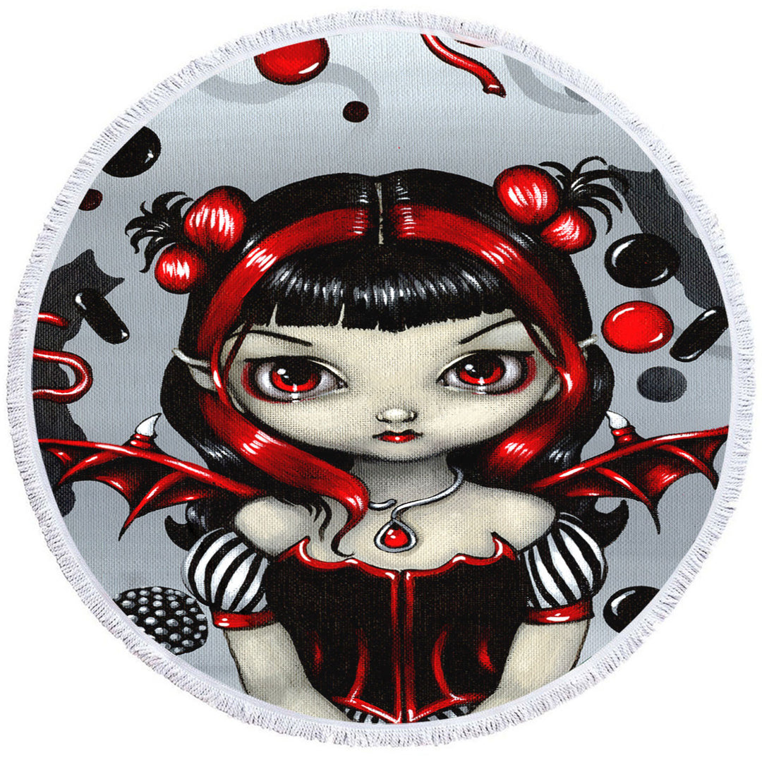 Goth Circle Beach Towel Red and Black Licorice Fairy