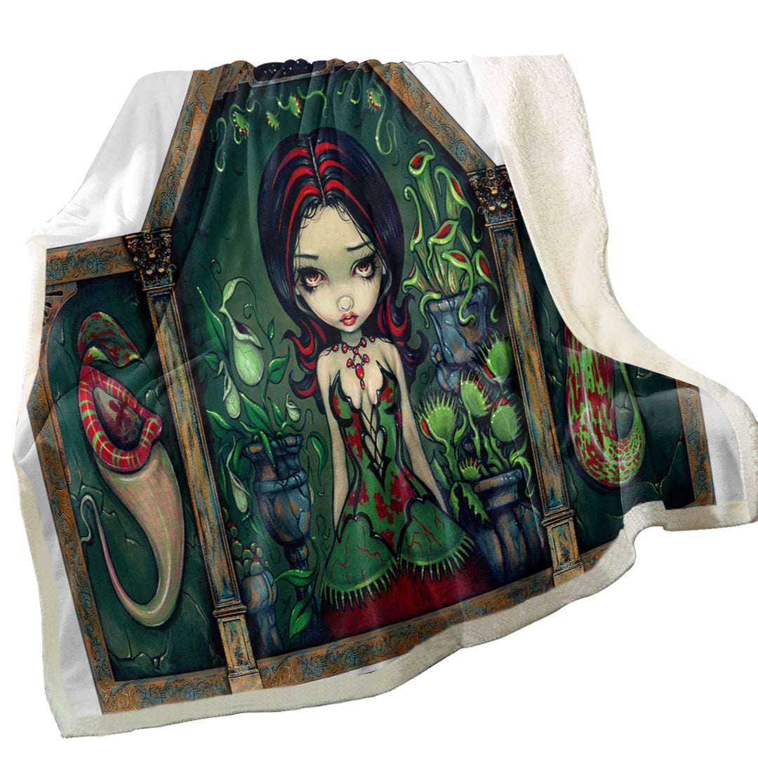 Goth Decorative Blankets Victorian Girl in the Carnivorous Greenhouse