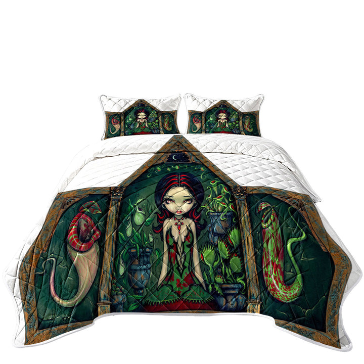Goth Victorian Girl in the Carnivorous Greenhouse Quilts for Beds