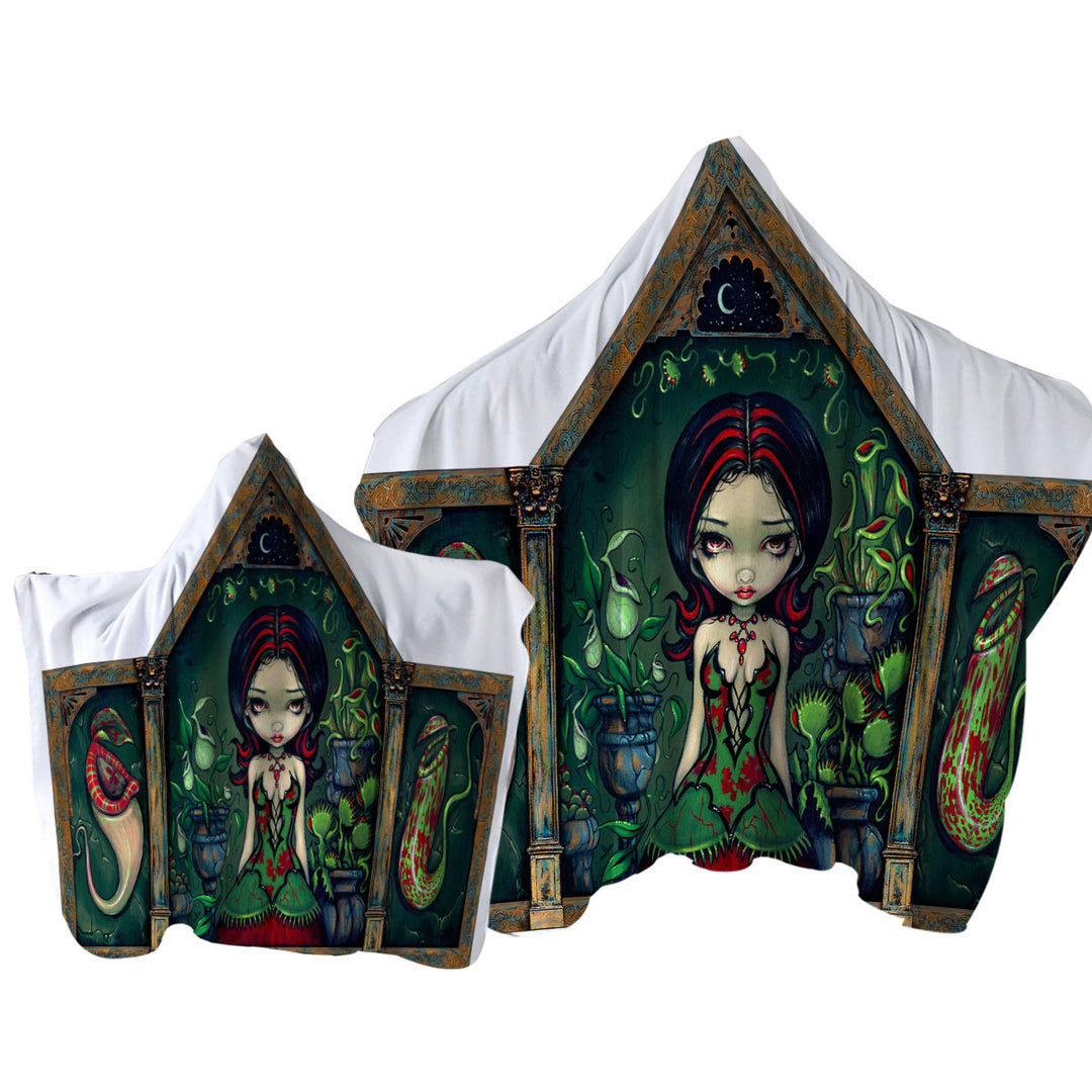 Goth Victorian Girl in the Carnivorous Greenhouse Towel with Hood