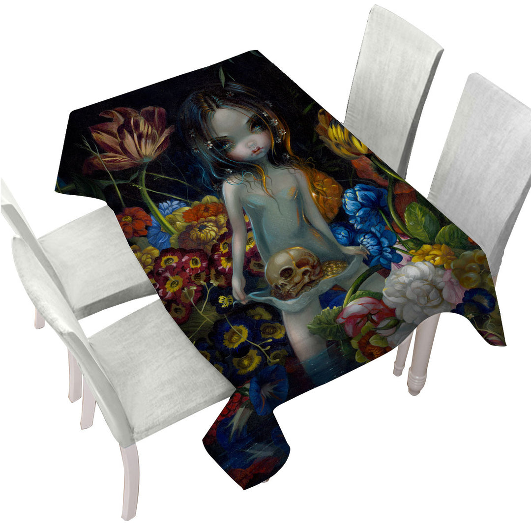 Gothic Art The Offering Forest Nymph Girl with Skull Tablecloth