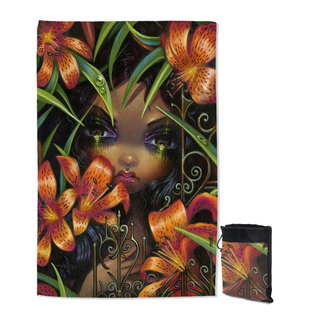 Gothic Art the Language of Flowers Tiger Lily Beach Towel