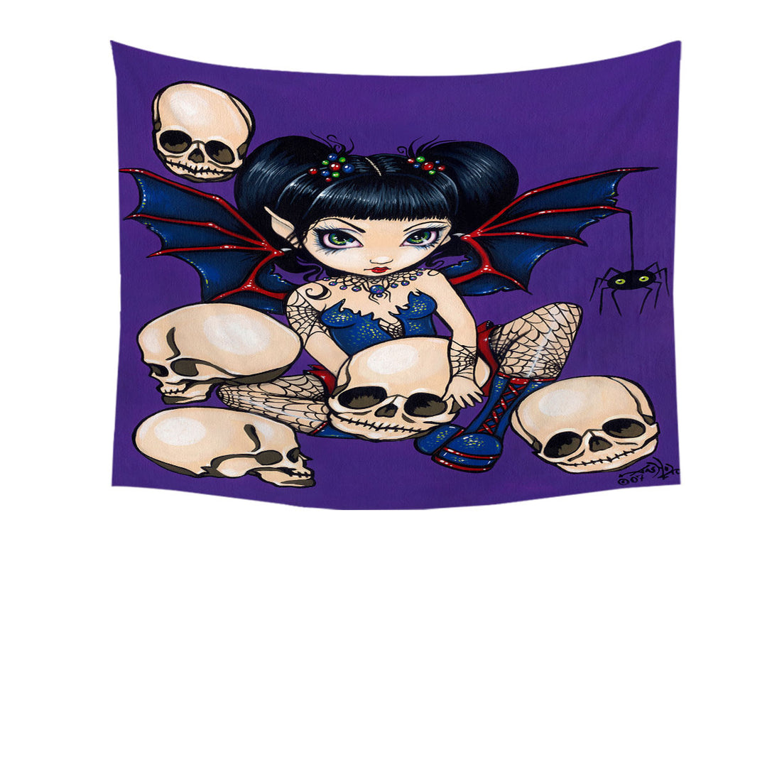 Gothic Fairy Spiders and Skulls Tapestry