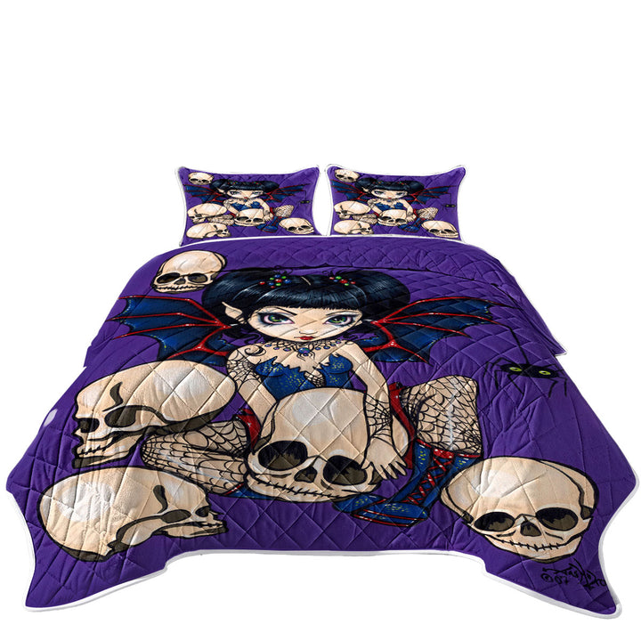 Gothic Fairy Spiders and Skulls Twin Quilt