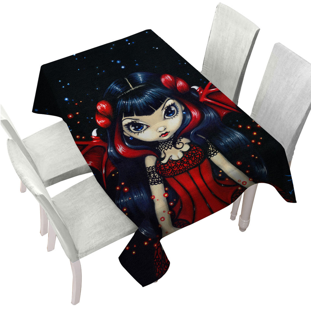 Gothic Fairy in a Red Dress Tablecloths
