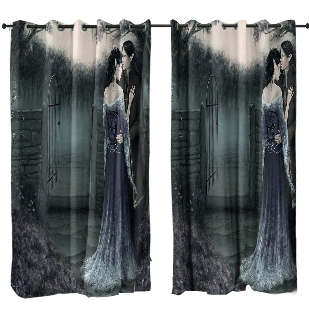 Gothic Fantasy Art Dark Garden of Two Elf Lovers Curtains