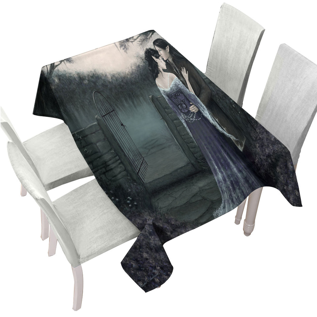 Gothic Fantasy Art Dark Garden of Two Elf Lovers Table Cover