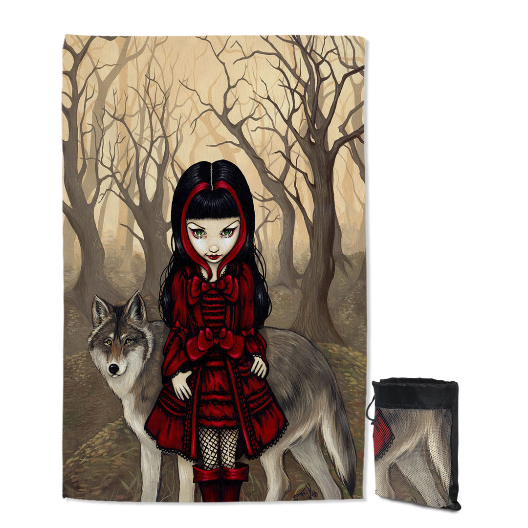 Gothic Giant Beach Towels Style Wolf and Red Riding Hood in Autumn