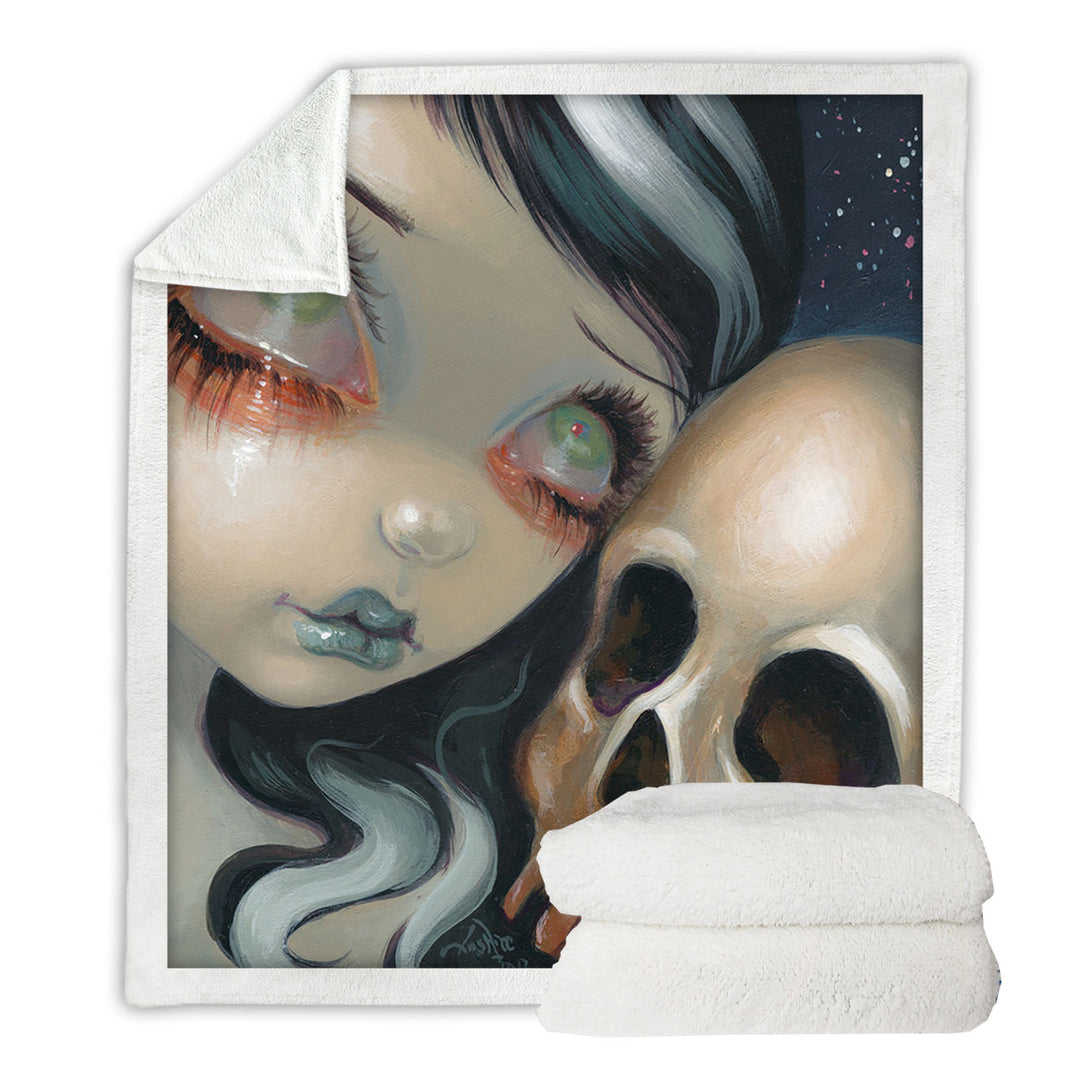Gothic Girl Throw Blanket Faces of Faery _196 Scary Skull and Gothic Girl