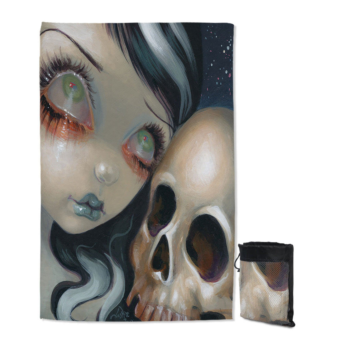 Gothic Girl Travel Beach Towel Faces of Faery _196 Scary Skull and Gothic Girl