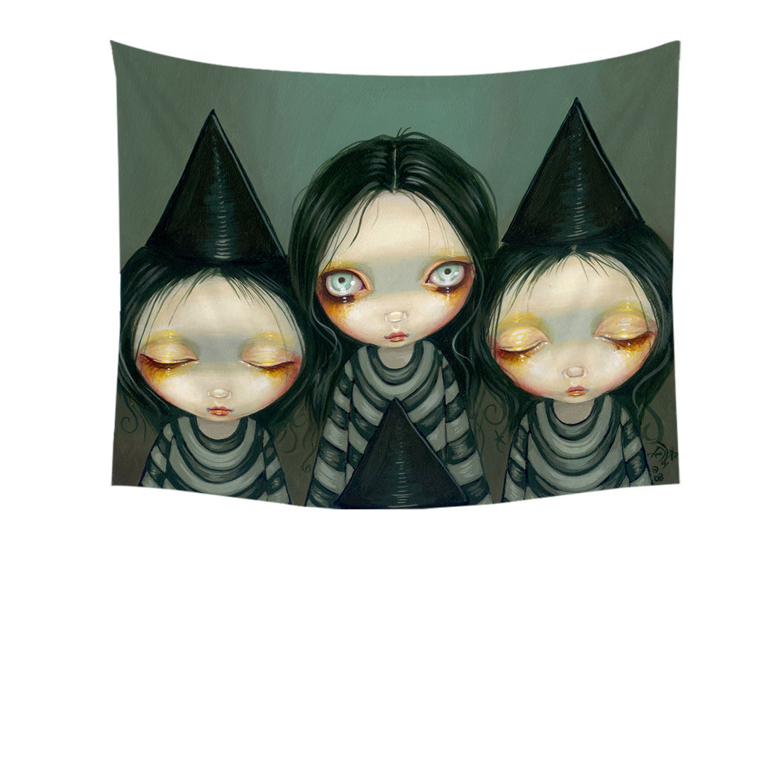 Gothic Painting Three Witchy Sisters Maiden Witches Tapestry