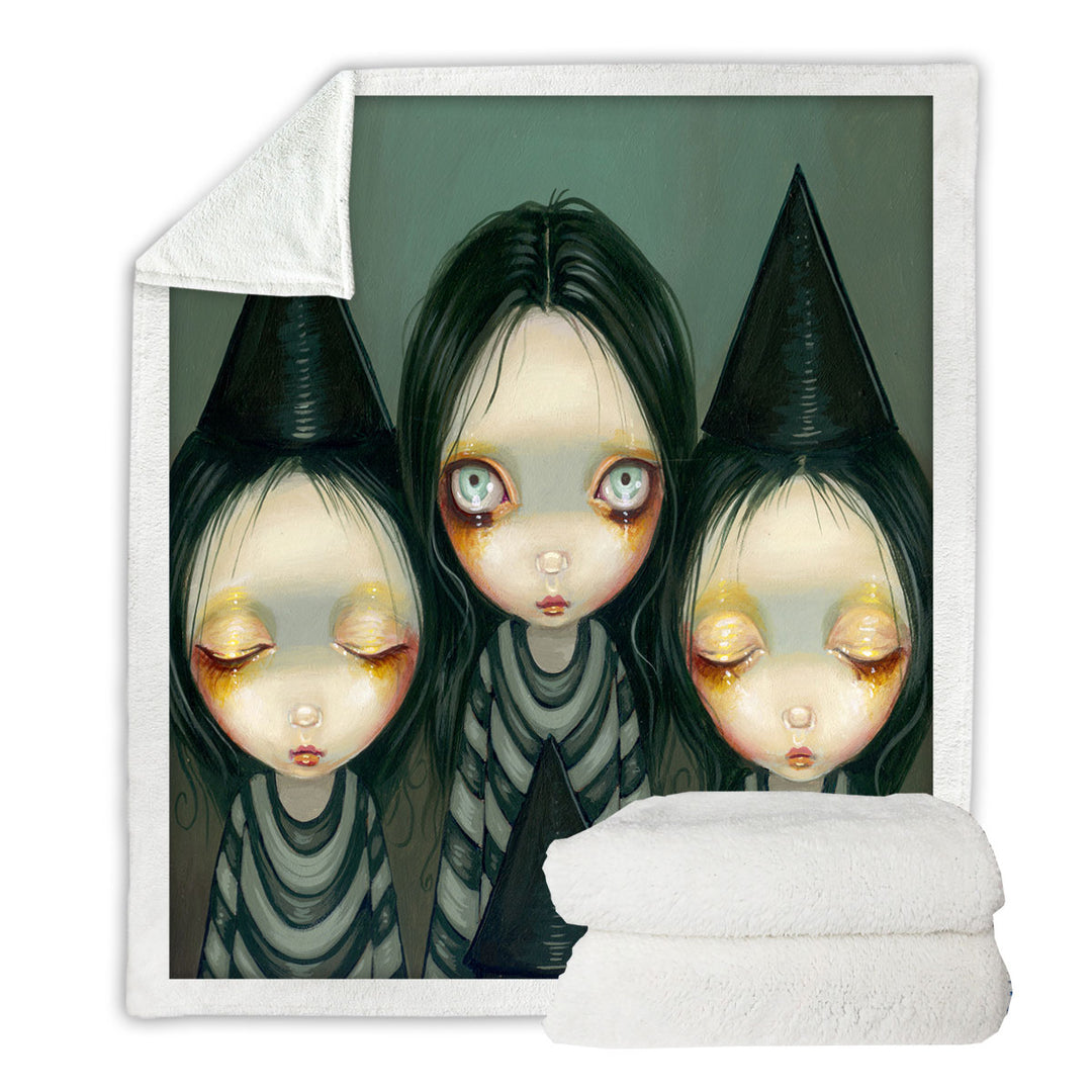 Gothic Painting Three Witchy Sisters Maiden Witches Throw Blanket