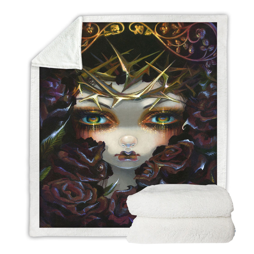 Gothic Sherpa Blanket Art the Language of Flowers Black Roses Girl