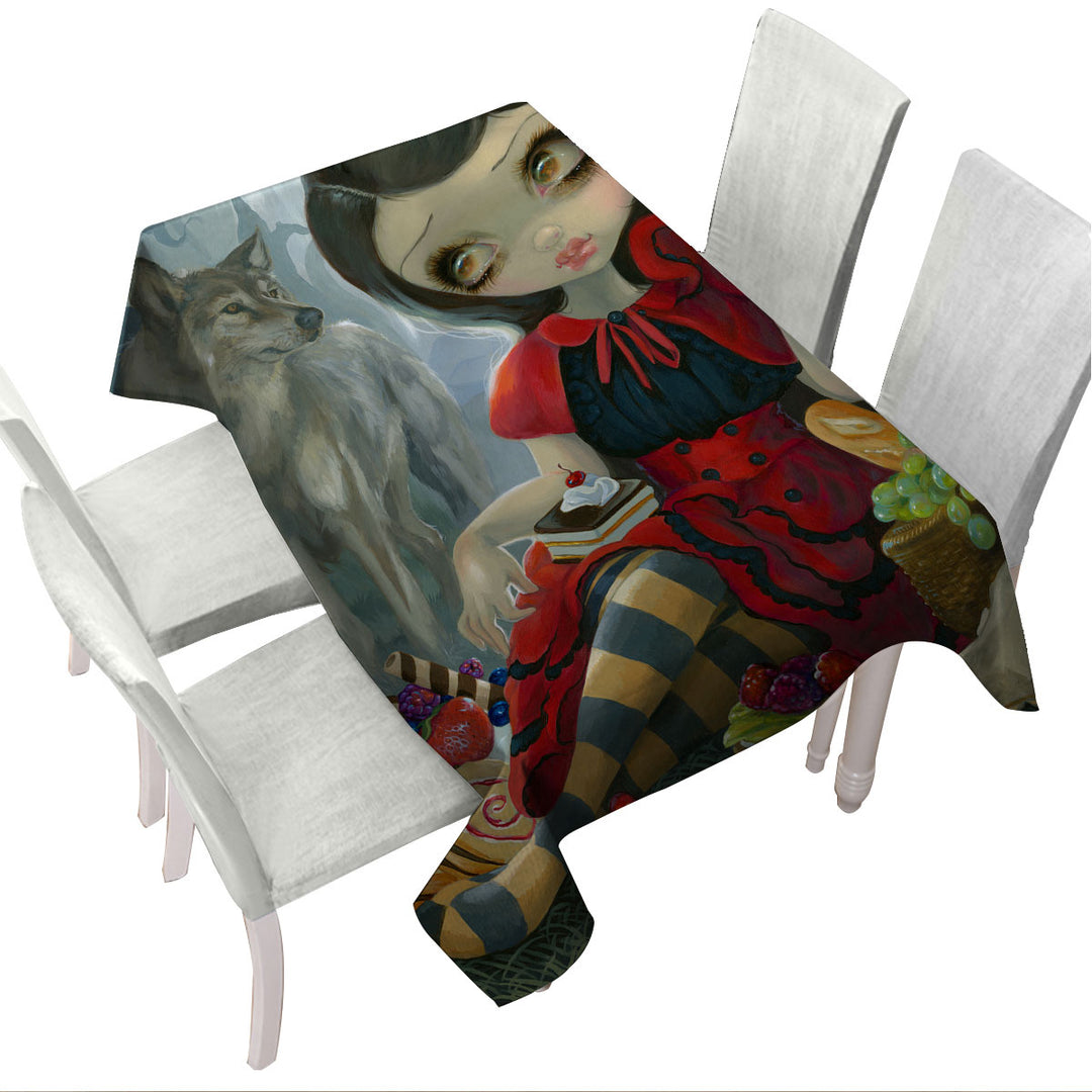 Gothic Style Wolf and Red Riding Hood Picnic Printed Tablecloth
