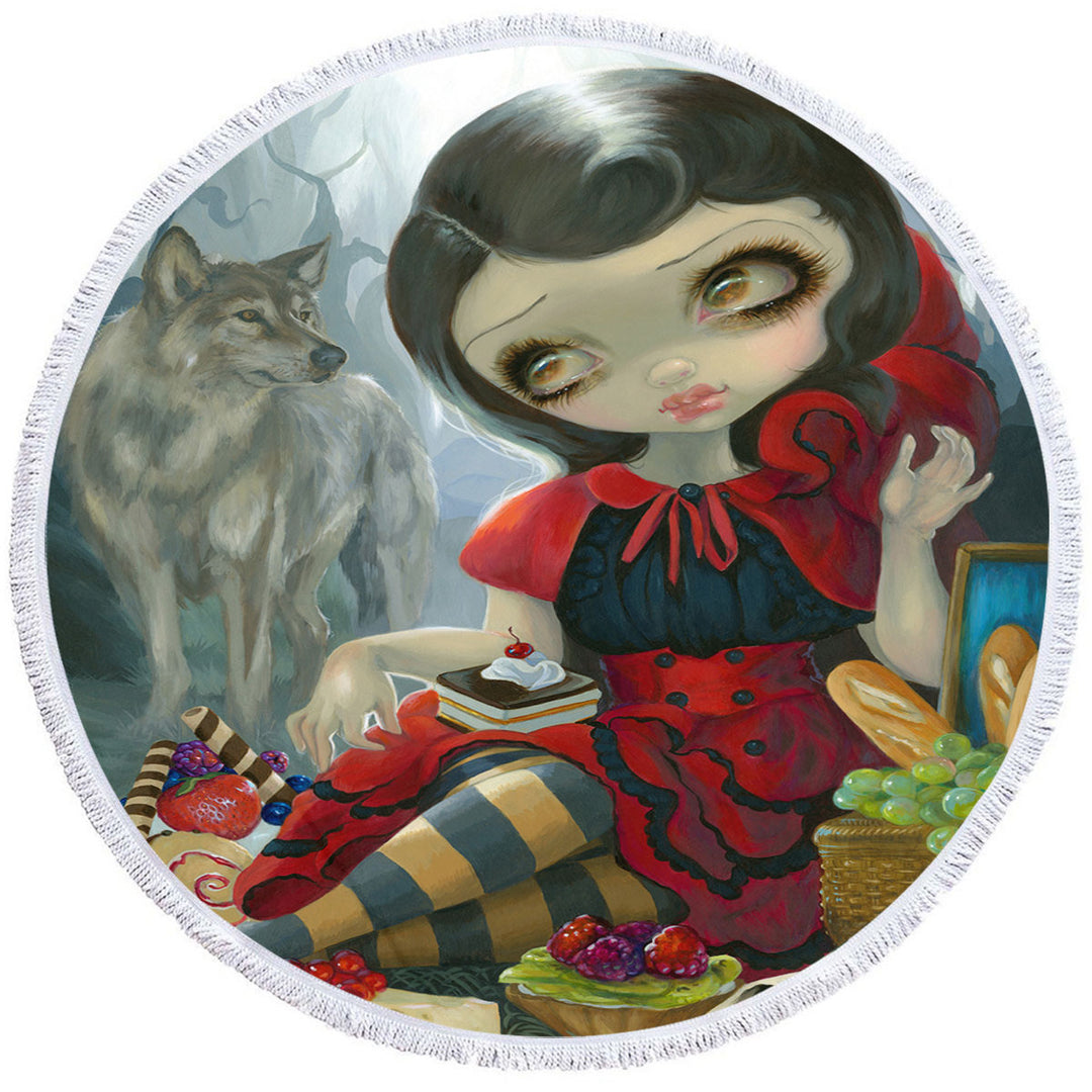Gothic Style Wolf and Red Riding Hood Round Towel