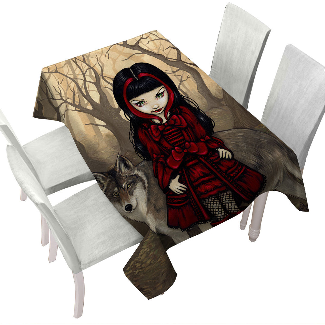Gothic Style Wolf and Red Riding Hood in Autumn Custom tablecloths