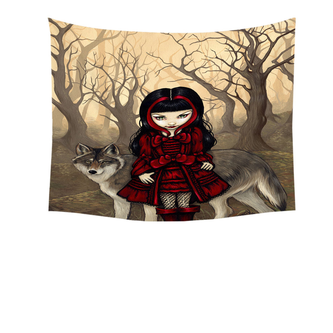 Gothic Tapestry Style Wolf and Red Riding Hood in Autumn