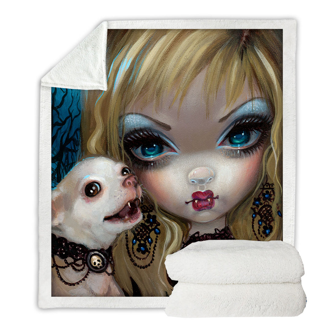 Gothic Vampire Throw Blanket Faces of Faery _235 Gothic Vampire Girl and Her Dog