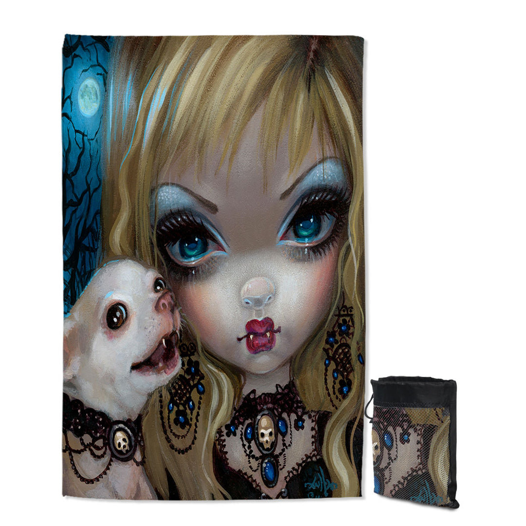 Gothic Vampire travel Beach Towel Faces of Faery _235 Gothic Vampire Girl and Her Dog