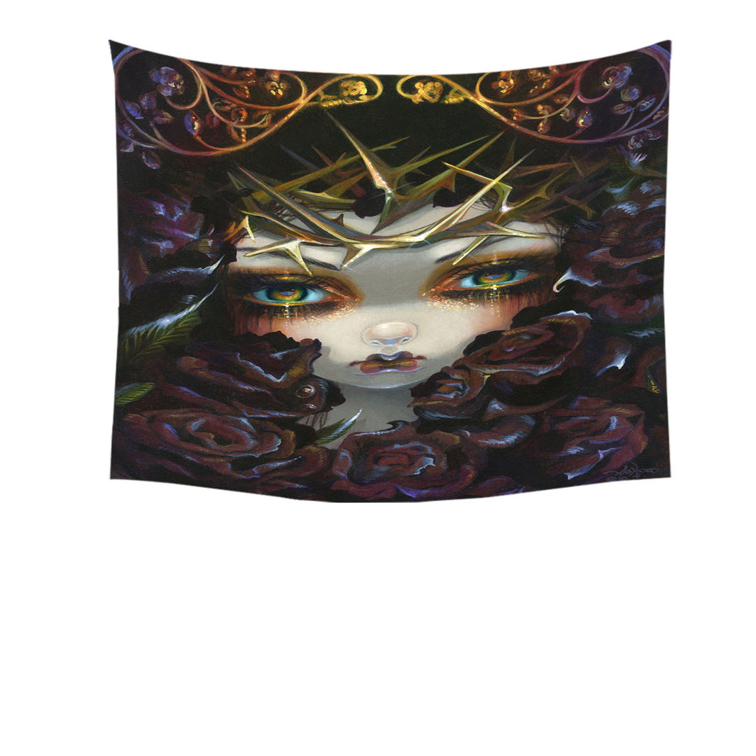 Gothic Wall Decor Art the Language of Flowers Black Roses Girl Tapestry