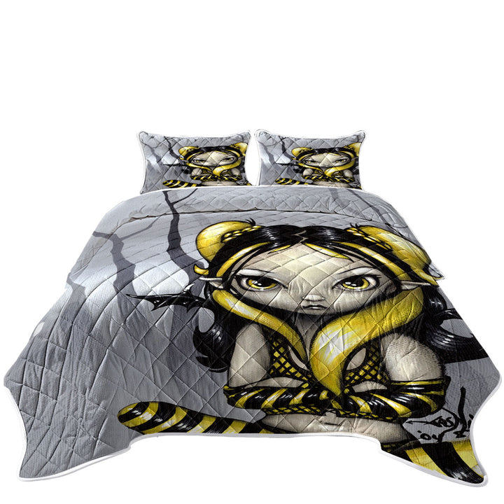 Gothling Bumblebee Goth Elf Girl in Eerie Forest King Quilt
