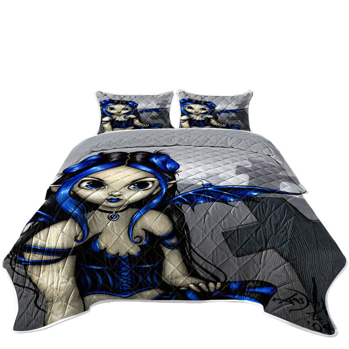 Gothling Cute Blue Black Goth Fairy in a Cemetery California King Quilt Sets