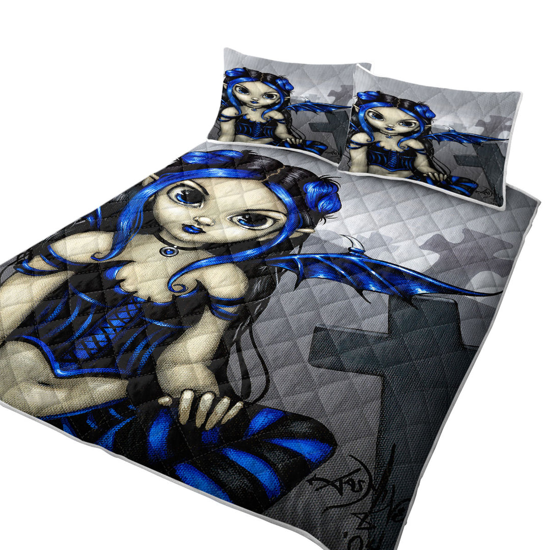 Gothling Cute Blue Black Goth Fairy in a Cemetery Quilt stores near me