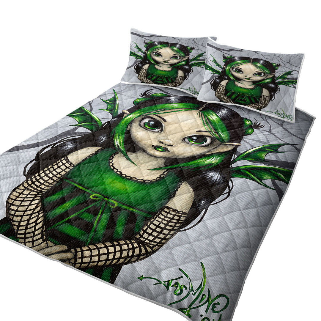 Gothling Cute Green Goth Fairy in Misty Forest Quilts