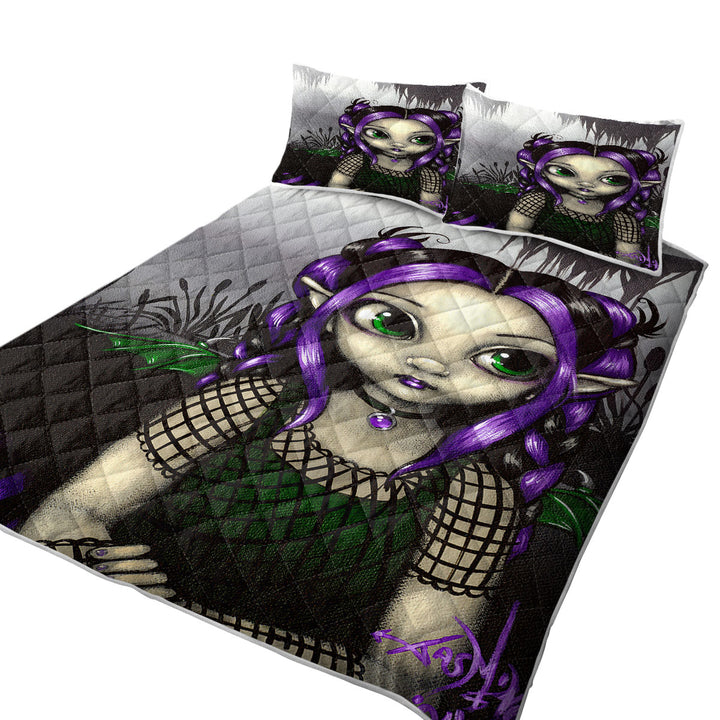 Gothling Cute Purple Goth Elf Girl in Eerie Swamp Quilts for sale