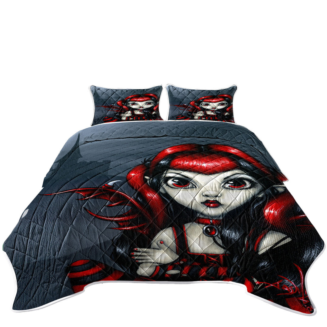 Gothling Cute Red Black Goth Fairy and Castle Quilt stores near me
